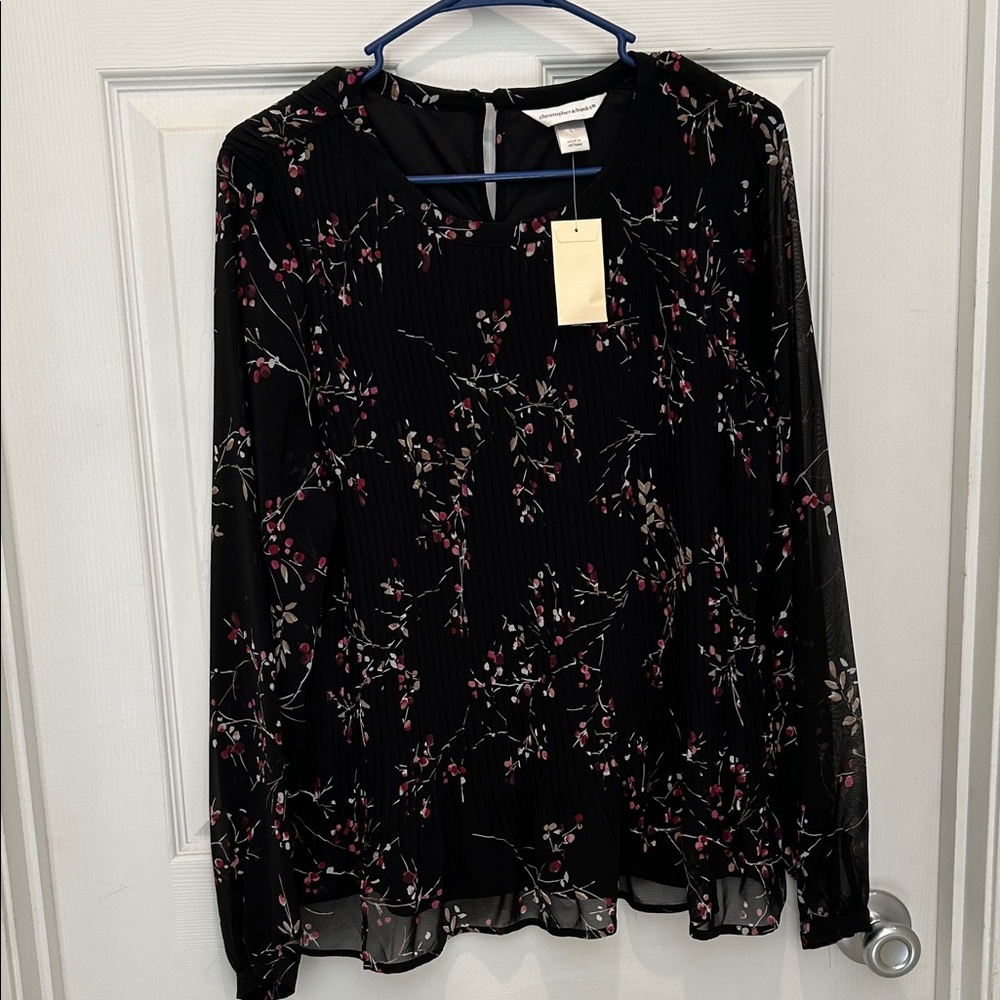 Christopher & Banks Black Floral Blouse